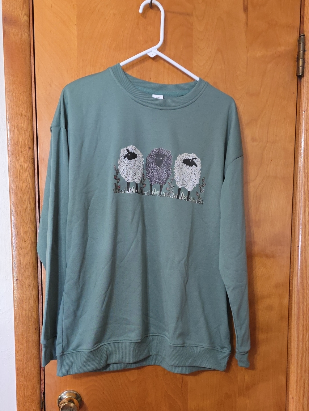 Ladies Sage Green Sweatshirt with Sheep Embroidery "Look".